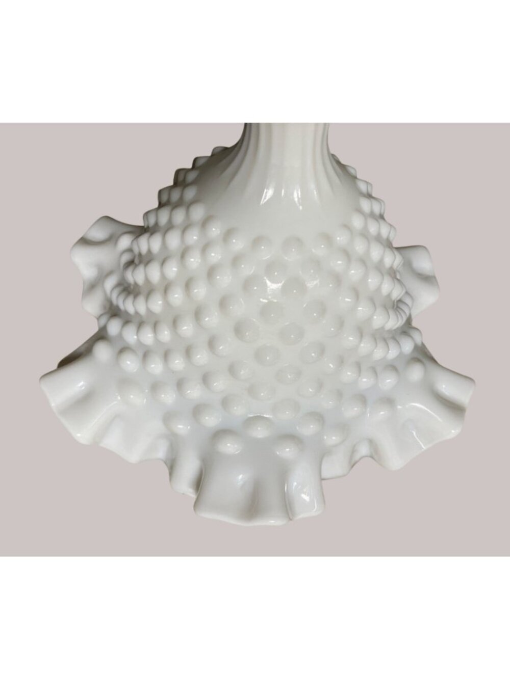 White Milk Glass Hobnail Ruffled Crimped Edge Compote Vase Dish - Picture 9 of 11